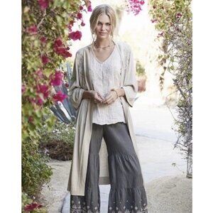 Sz L Johnny Was Long Embroidered Cashmere Kimono Duster In Oat Excellent No belt